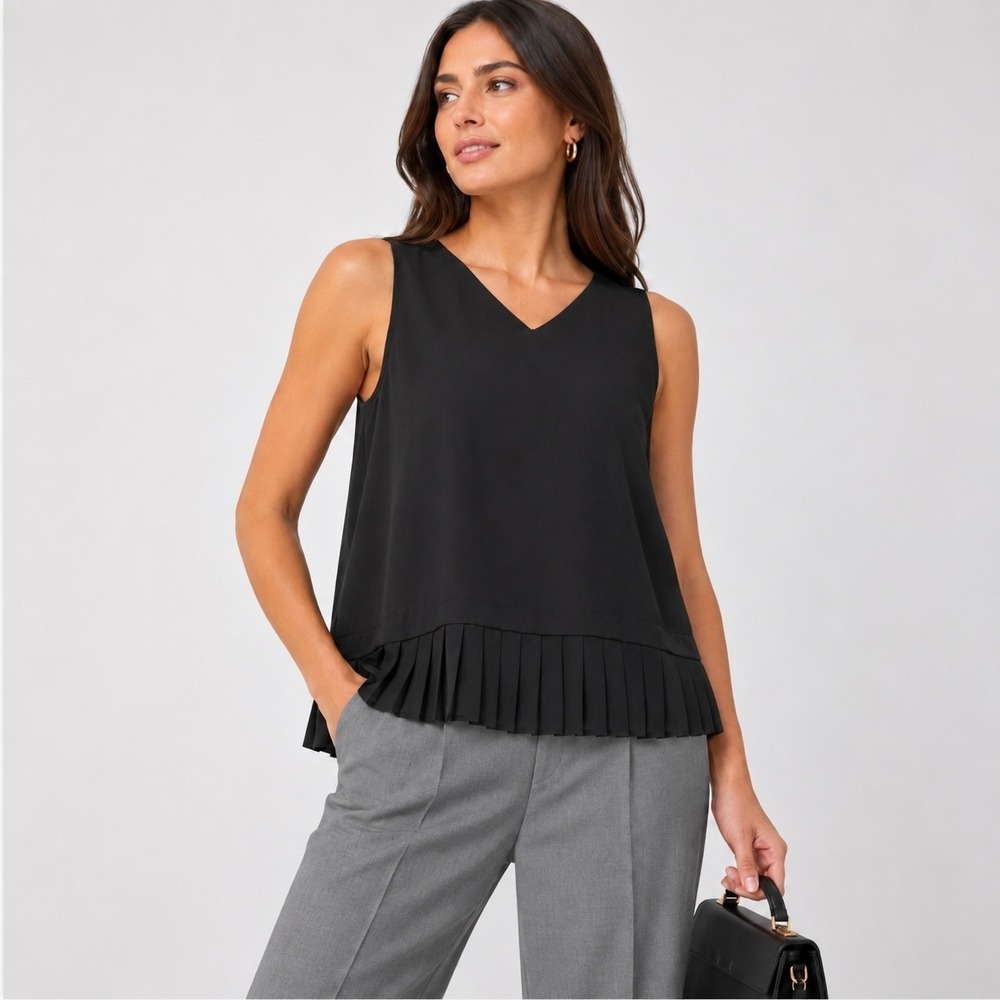 The Limited Pleated Peplum Sleevelss Blouse Women S Black Corpcore Crepe Chiffon